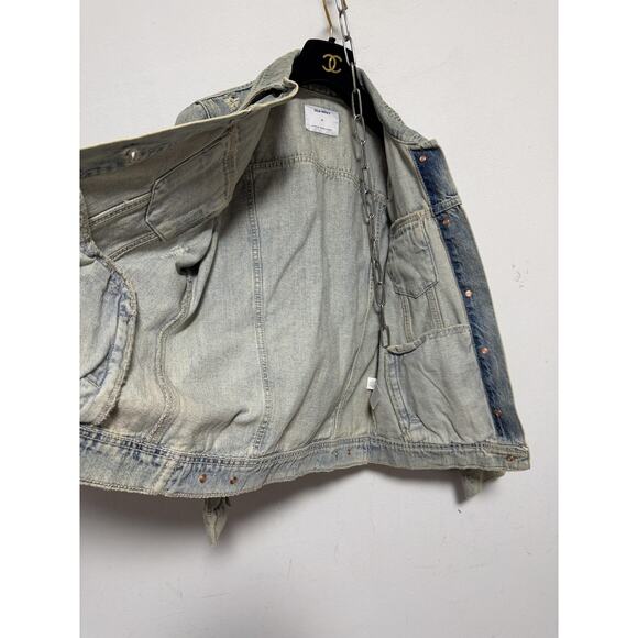 Old Navy Blue Denim Jacket Womens Medium Light Wash Trucker Distressed 1984 - Picture 5 of 13